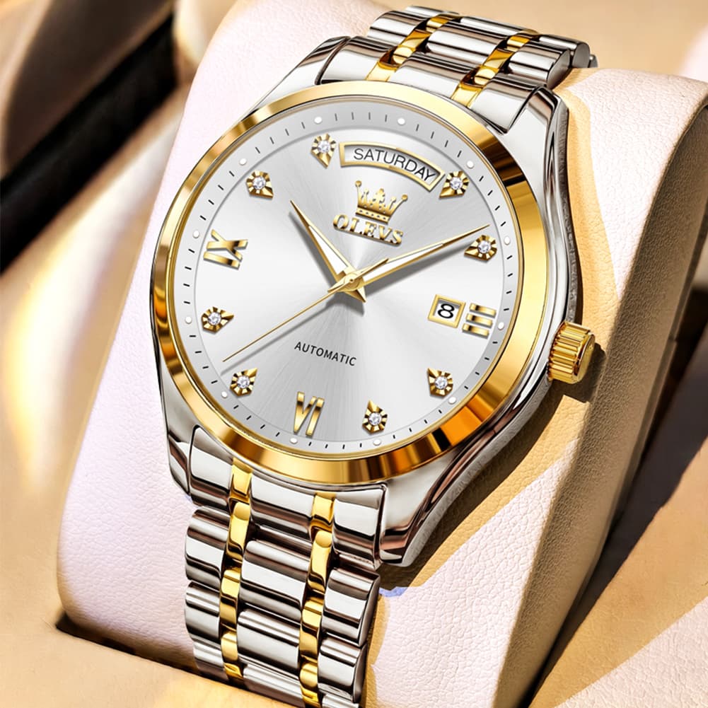 OLEVS 6752 Diamond Dial Day Date Mechanical Watch for Men