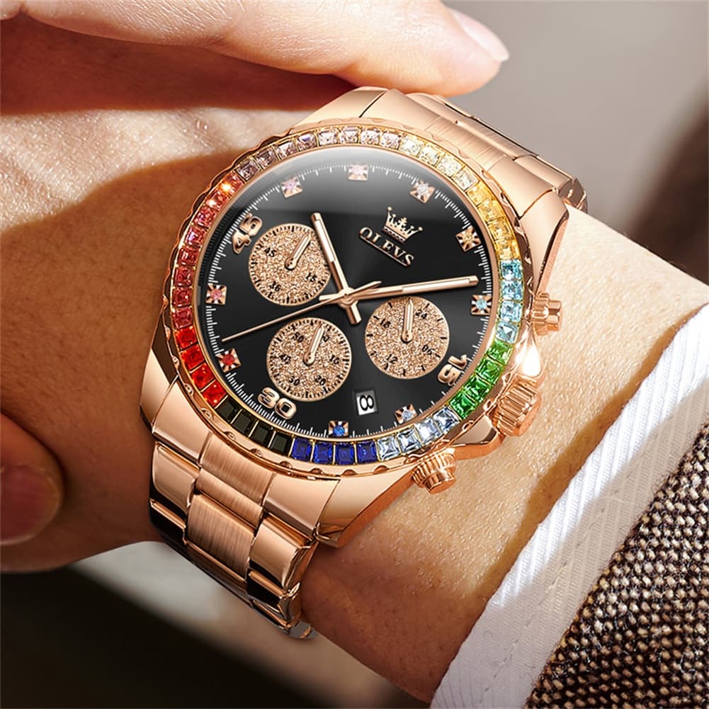 OLEVS 2939 Rainbow Bezel Chronograph Quartz Watch for Men