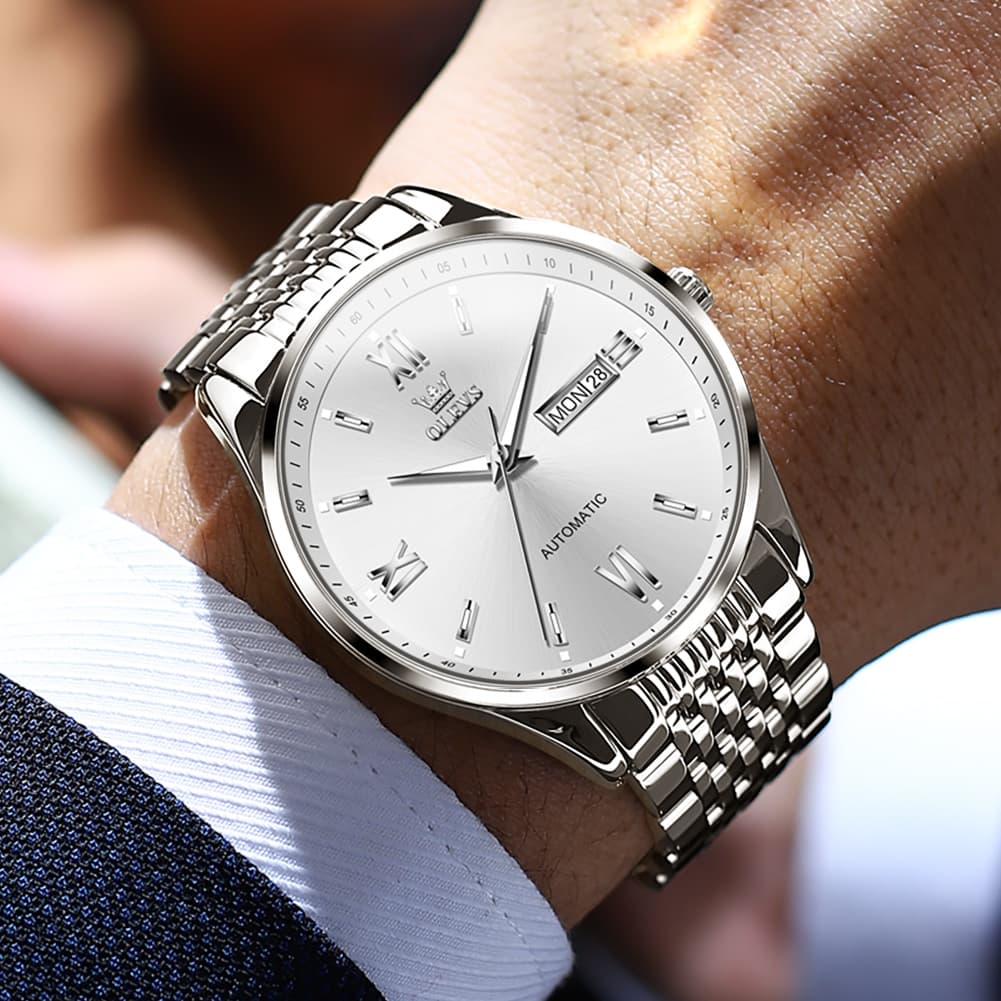 OLEVS 6777 Minimalist Day Date Mechanical Watch for Men
