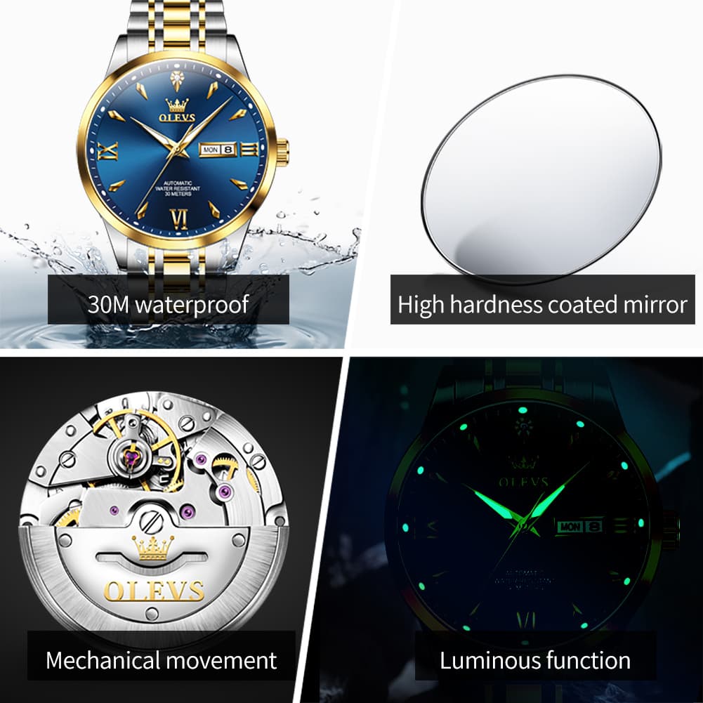 OLEVS Diamond Dial Day Date Automatic Mechanical Watch 9956 for Men