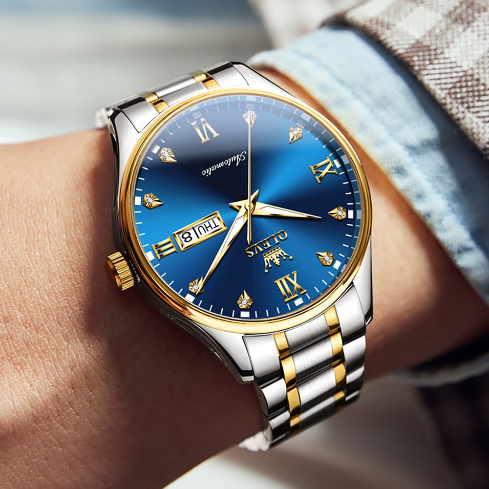 OLEVS Diamond Dial Day Date Automatic Mechanical Watch 9955 for Men