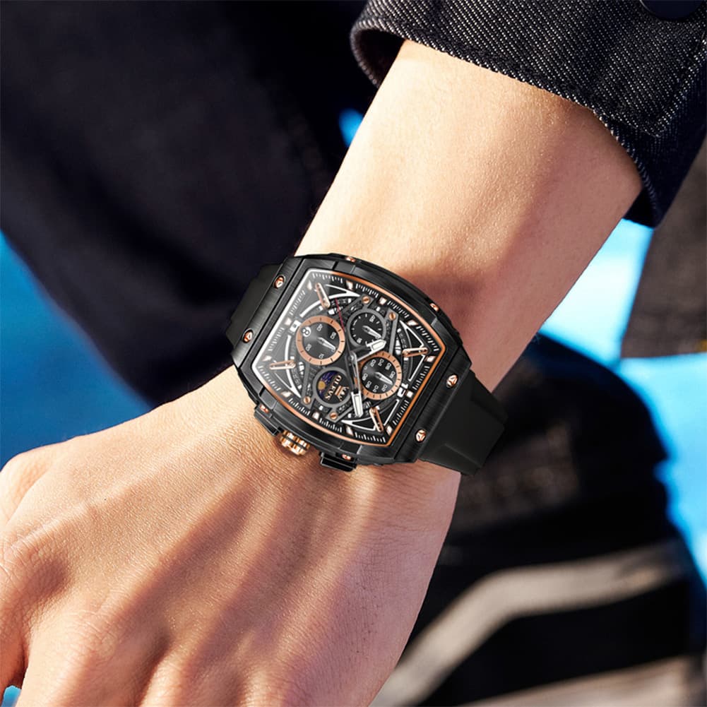 OLEVS 2975 Tonneau Silicone Chronograph Watch for Men