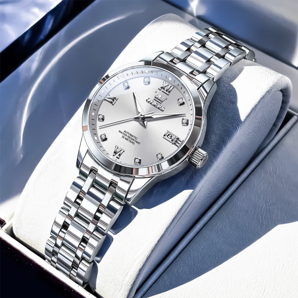 OLEVS Couple Watches Diamond Dial Automatic Mechanical Watch 9946 Steel Band for His and Hers