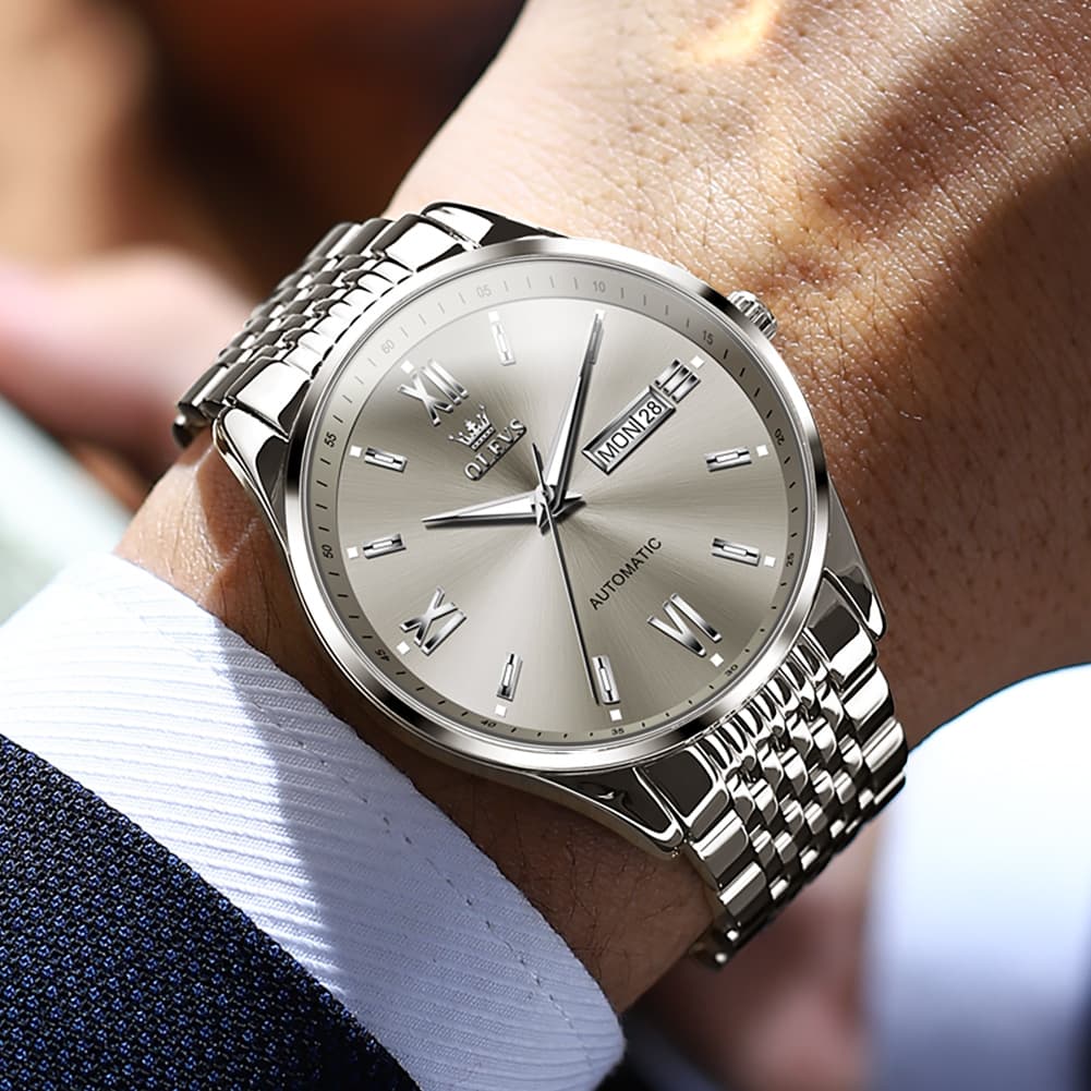 OLEVS 6777 Minimalist Day Date Mechanical Watch for Men