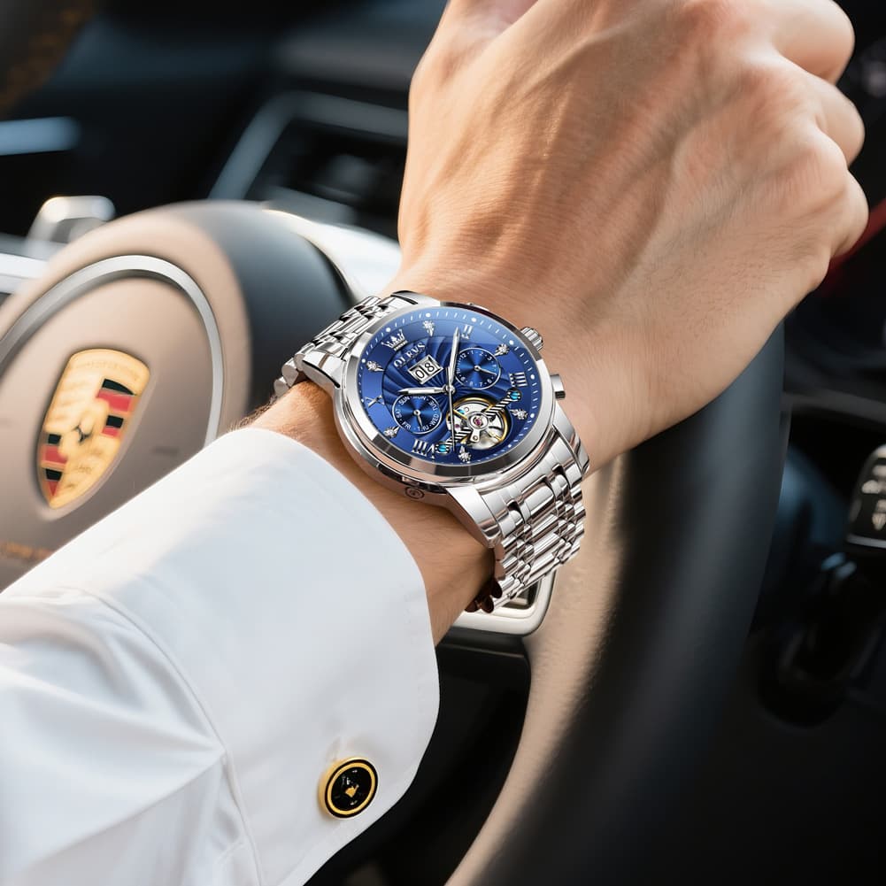 OLEVS Open Heart Multifunction Automatic Mechanical Watch 9910 Big Date for Men