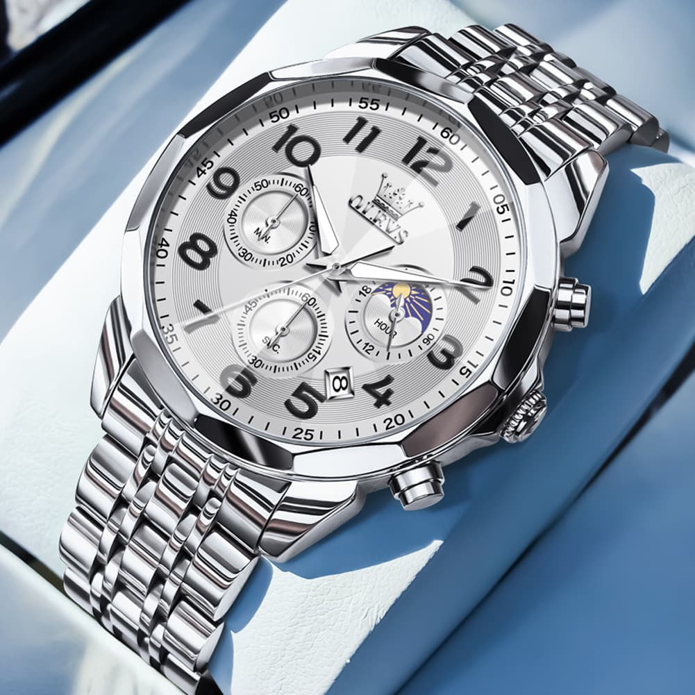 OLEVS 3676 Quartz 3D Rhombic Chronograph Watch For Men