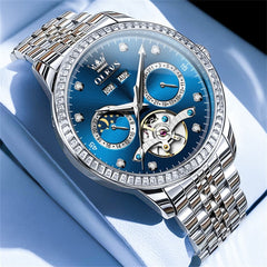 OLEVS 7016 Diamond Multi Function Sun and Moon Mechanical Watch for Men