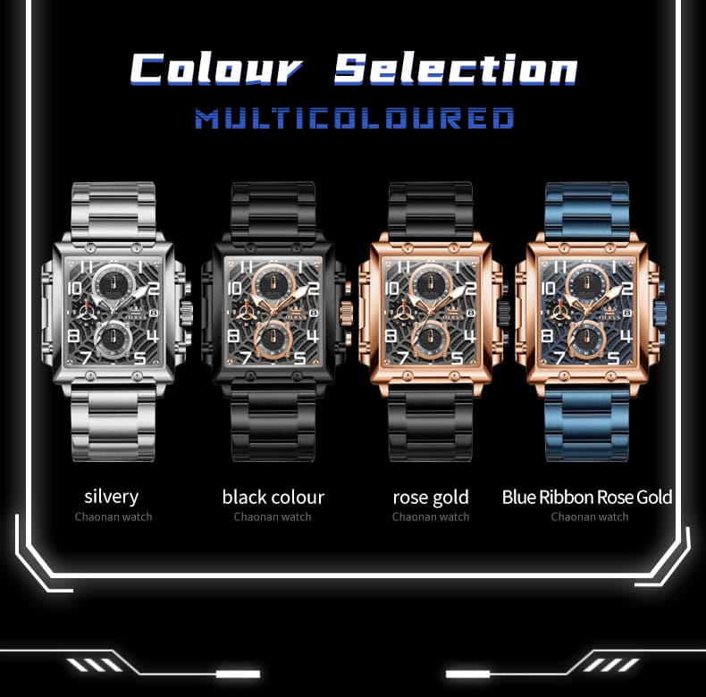OLEVS 2958 Square Skeleton Chronograph Watch for Men