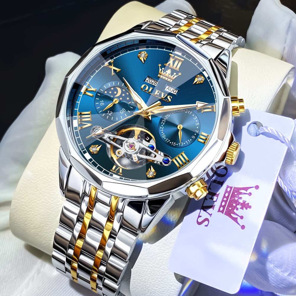 OLEVS 6620 Skeleton Moon Phase Mechanical Watch for Men