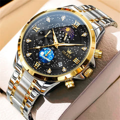 OLEVS 9807 Starry Moon Phase Chronograph Quartz Watch for Men