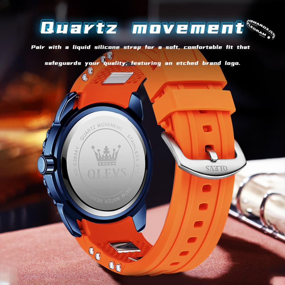 OLEVS 3688 Sport Silicone Quartz Luminous Mens Watch