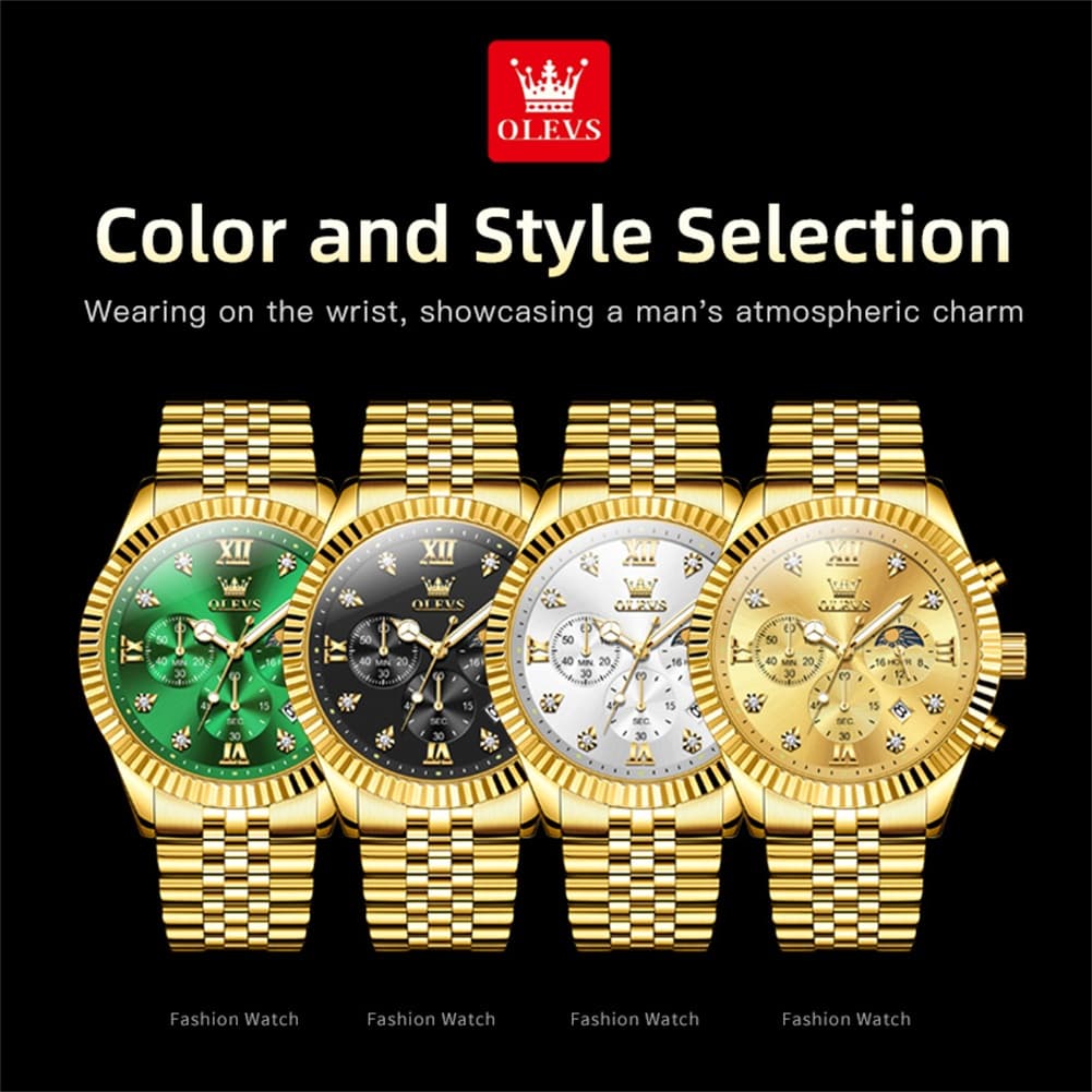OLEVS 2932 Luxury Gold Fluted Bezel Quartz Watch for Men