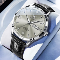 OLEVS Diamond Dial Day Date Automatic Mechanical Watch 9956 Leather Strap for Men