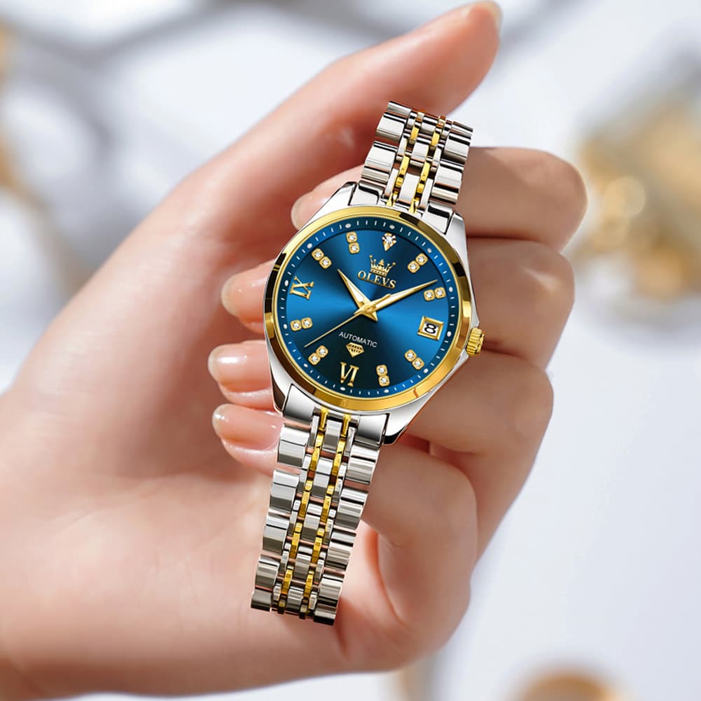 OLEVS Diamond Dial Automatic Mechanical Watch 9801 Date Display for Women