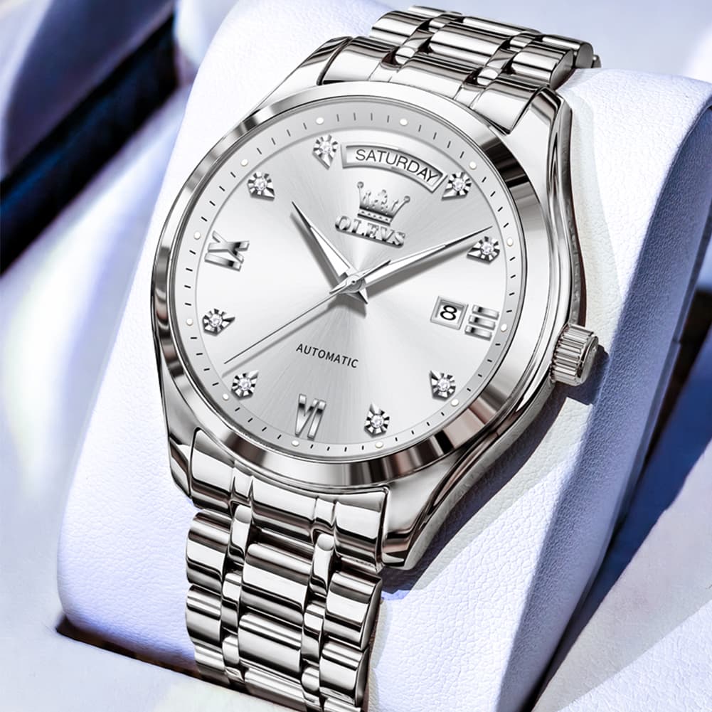 OLEVS 6752 Diamond Dial Day Date Mechanical Watch for Men