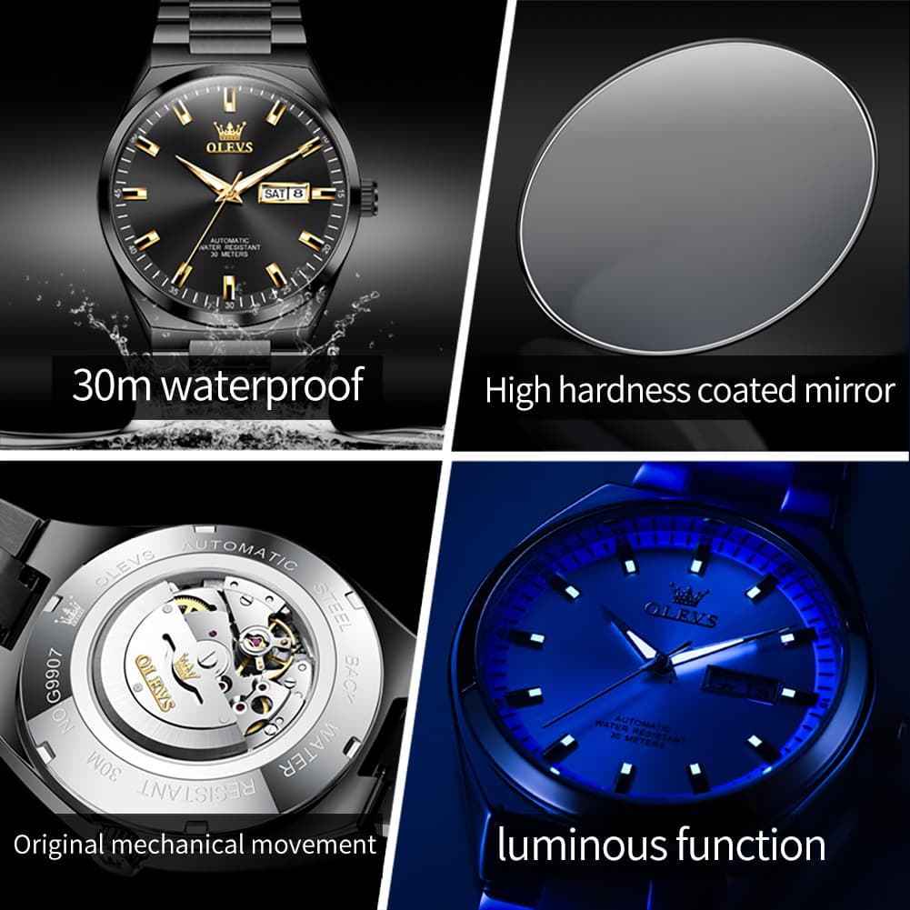 OLEVS Integrated Bracelet Automatic Day Date Watch 9907 for Men