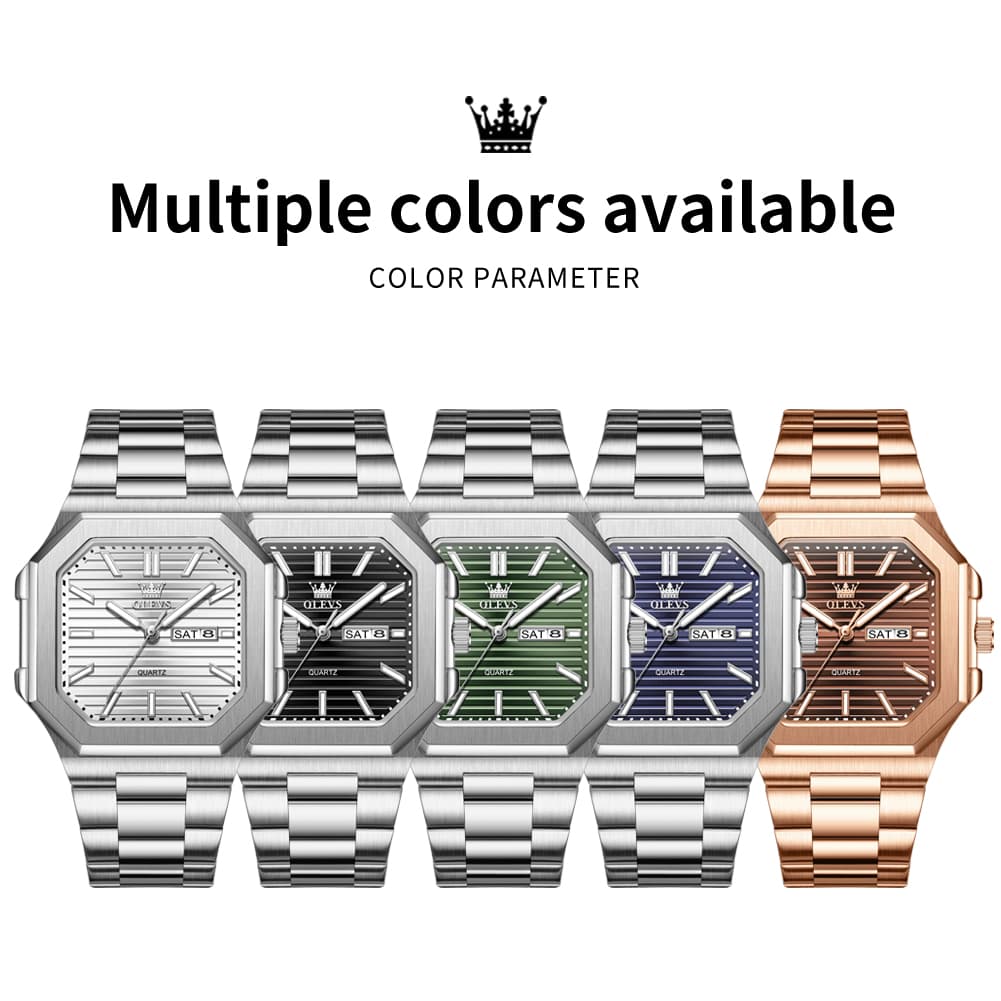 OLEVS 3731 Square Ribbed Dial Luminous Quartz Watch for Men