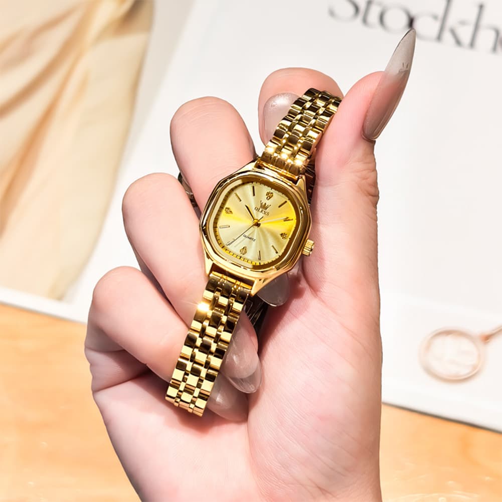 OLEVS 5888 Petite Square Watch Vintage Diamond Accent Stainless Steel Bracelet Quartz Timepiece for Women