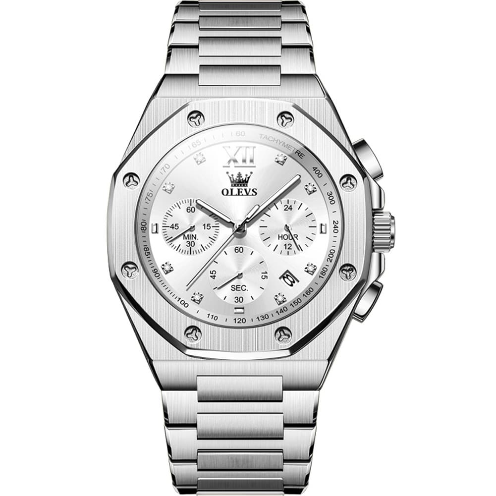 OLEVS 3626 Octagonal Chronograph Quartz Steel Watch for Men