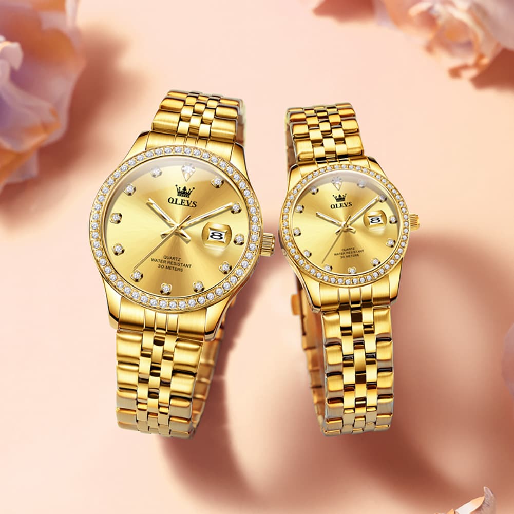 OLEVS 3629Q Diamond Bezel Quartz Couple Watches Set