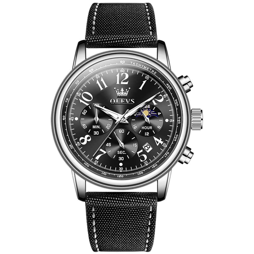 OLEVS 2912 Leather Chronograph Moon Phase Watch for Men