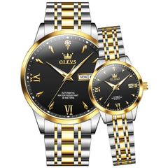 OLEVS Couple Watches Diamond Dial Automatic Mechanical Watch 9956 Steel Band for His and Hers