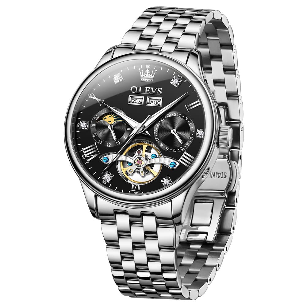 OLEVS 7023 Skeleton Moon Phase Automatic Watch for Men