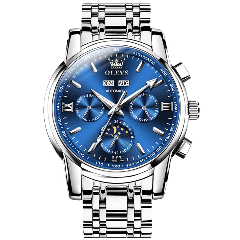 OLEVS 6633 Stainless Steel Mechanical Moon Phase Watch for Men