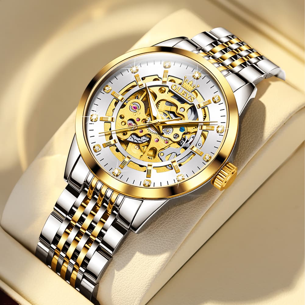 OLEVS Full Skeleton Diamond Dial Automatic Mechanical Watch 9920 for Men