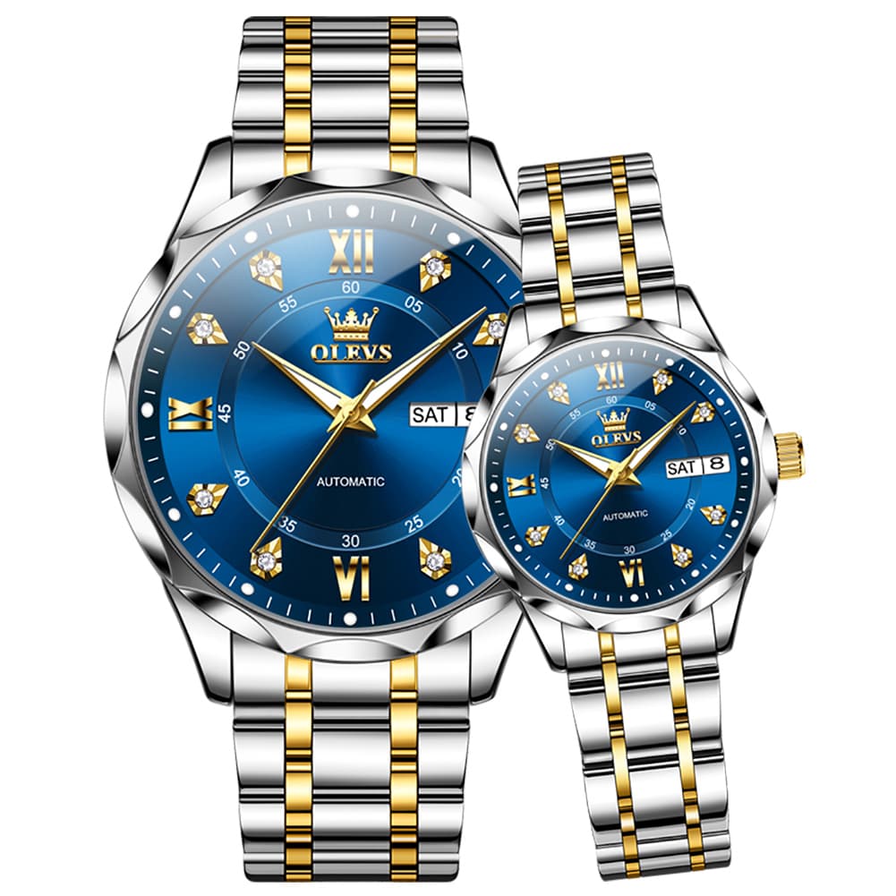 OLEVS 6727 Automatic Diamond Mechanical Watch Set For Couples