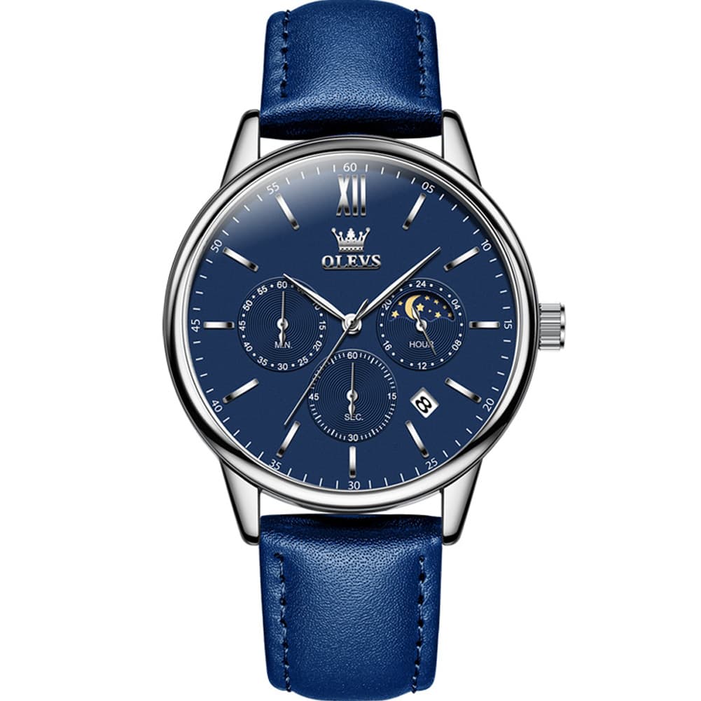 OLEVS 2922 Moon Phase Leather Dress Watch For Men
