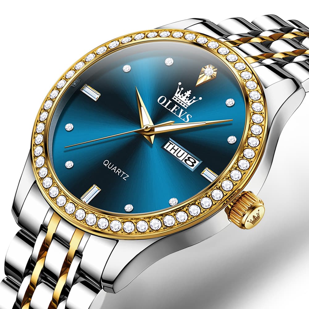 OLEVS 3625 Diamond Bezel Quartz Steel Watch for Men