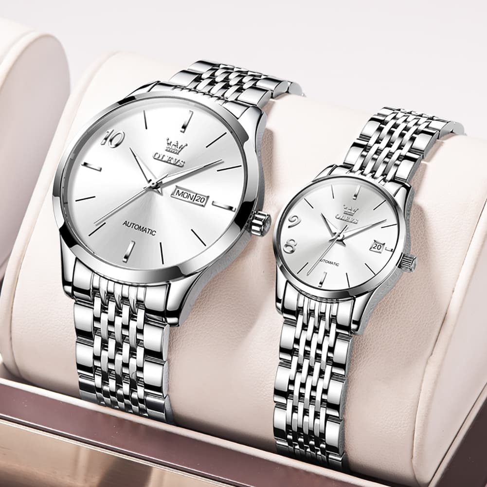 OLEVS 6632 Stainless Steel Automatic Mechanical Couple Watches
