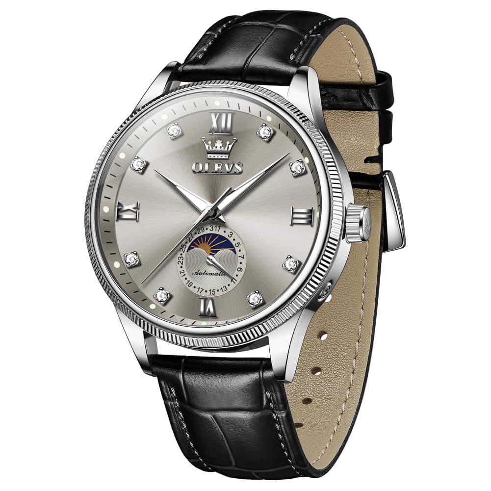 OLEVS 7039 Leather Moon Phase Mechanical Watch For Men