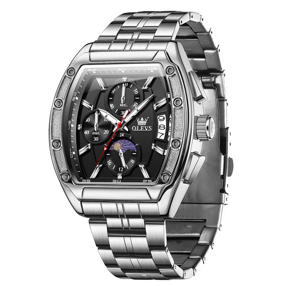 OLEVS 3661 Tonneau Barrel Chronograph Moon Phase Tactical Watch For Men