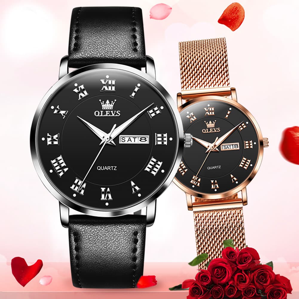 OLEVS 2920 Day Date Quartz Couples Watch Set Men Women