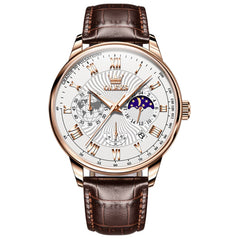 OLEVS 2893 Leather Pulsometer Moon Phase Watch for Men