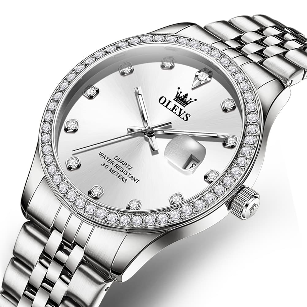 OLEVS 3629 Diamond Bezel Quartz Steel Watch for Men