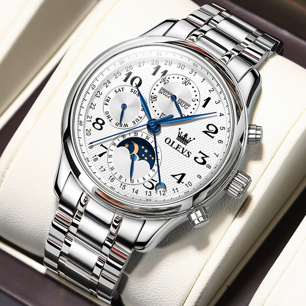 OLEVS 6667 Stainless Steel Mechanical Moon Phase Watch for Men