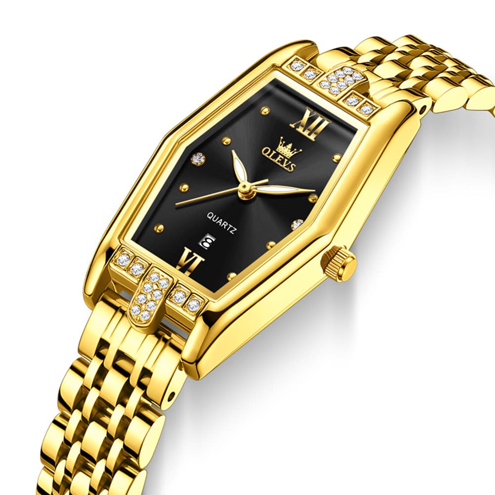 OLEVS 3699 Tonneau Geometric Crystal Womens Dress Watch
