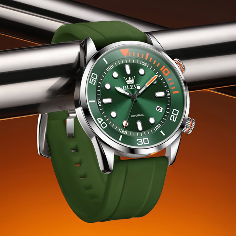 OLEVS 6751 Dive Style Silicone Strap Mechanical Watch for Men