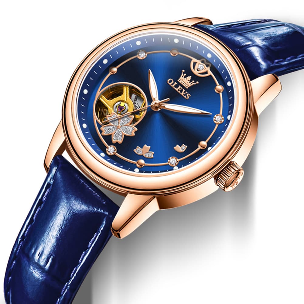 OLEVS 6732 Automatic Open Heart Diamond Watch For Women