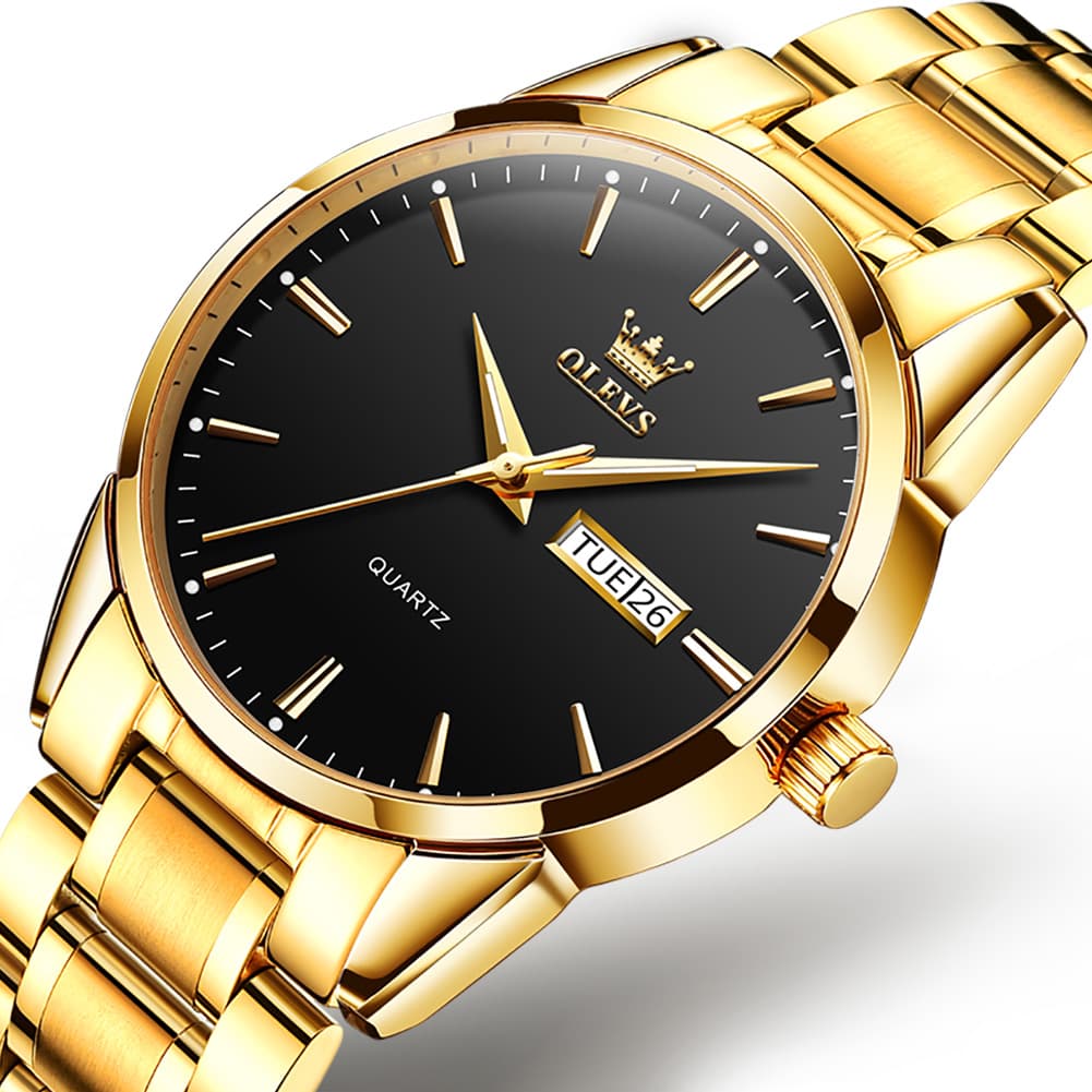 OLEVS 6898 Ultra Thin Day Date Watch Stainless Steel Quartz Casual Timepiece for Men