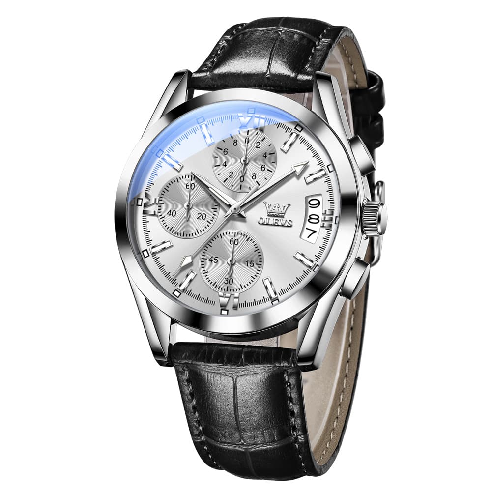 OLEVS 2987 Ultra-Light Leather Chronograph Quartz Watch for Men