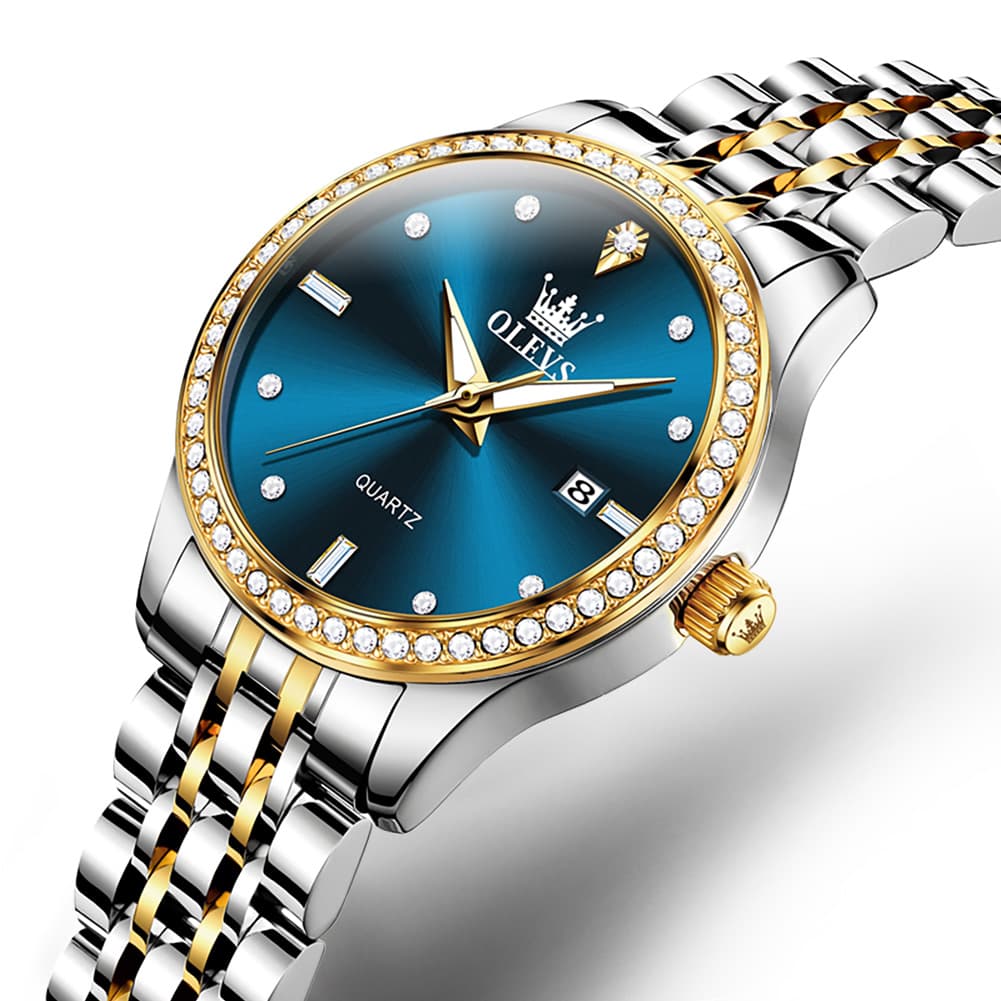 OLEVS 3625 Diamond Bezel Quartz Steel Watch for Women