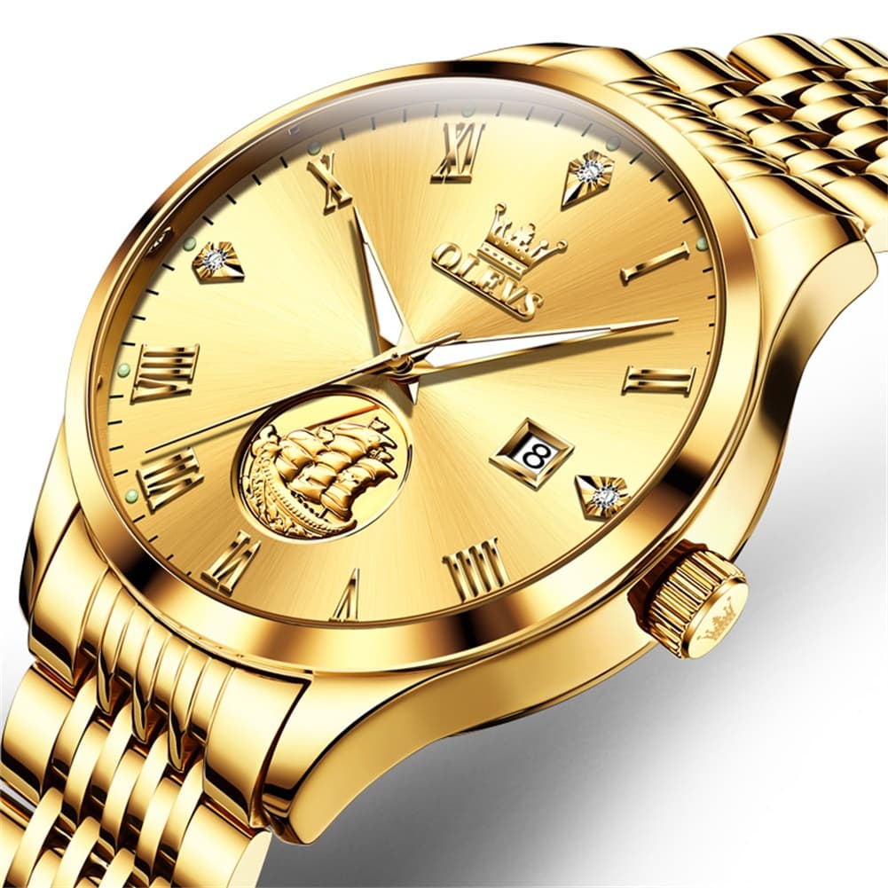 OLEVS 6696 3D Sailboat Mechanical Steel Watch for Men