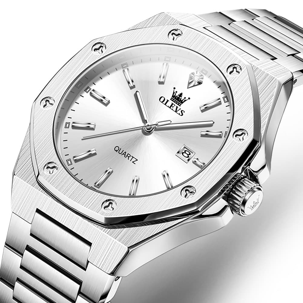 OLEVS 3613 Octagonal Bezel Quartz Steel Watch for Men