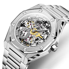 OLEVS 6669 Stainless Steel Octagonal Skeleton Watch for Men