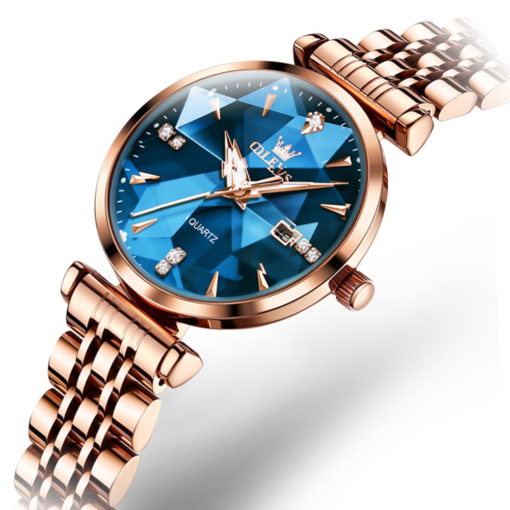 OLEVS Diamond Cut Crystal Dress Watch for Women Stainless Steel 5536