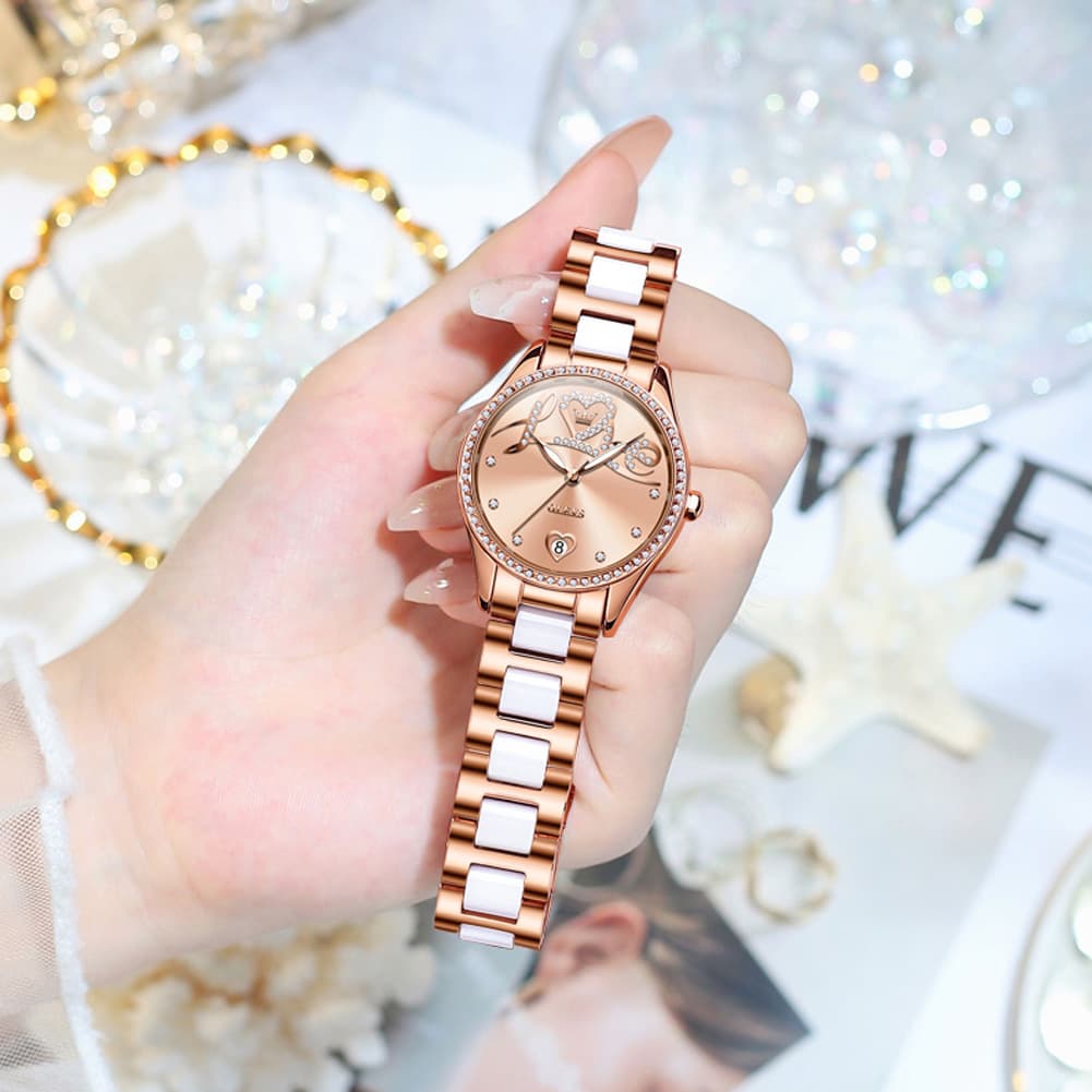 OLEVS 6686 Romantic Love Dial Ceramic Mechanical Watch for Women
